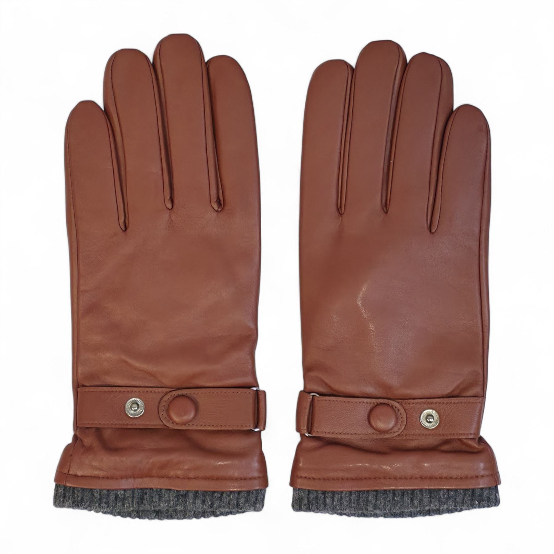 Men’s Italian Leather Warm Wool Lining Winter Knit Rib Gloves - M-LGV-105