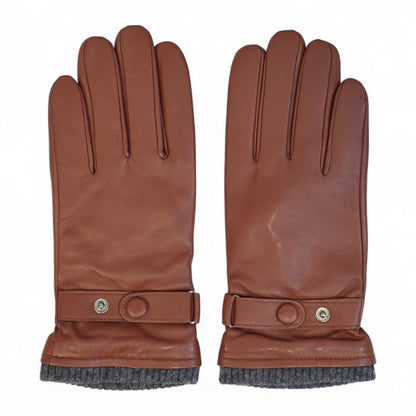 Men’s Italian Leather Warm Wool Lining Winter Knit Rib Gloves - M-LGV-105