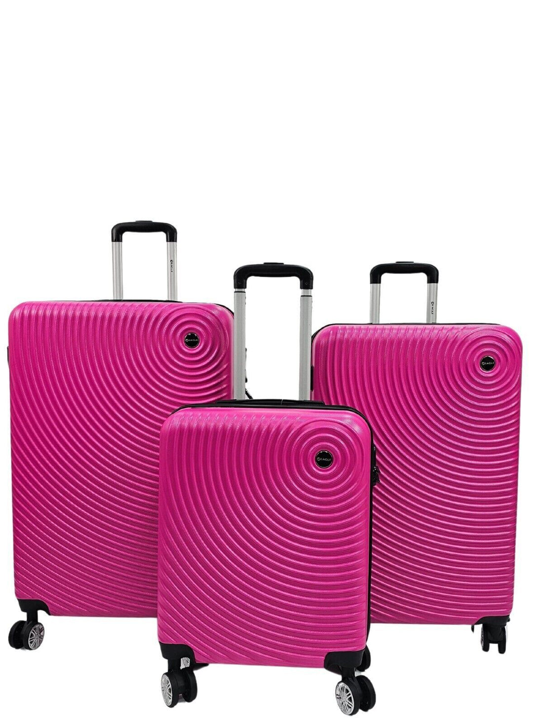 Hard Shell Fuschia Cabin Suitcase Set 8 Wheel Luggage Case Travel Bag - Upperclass Fashions 