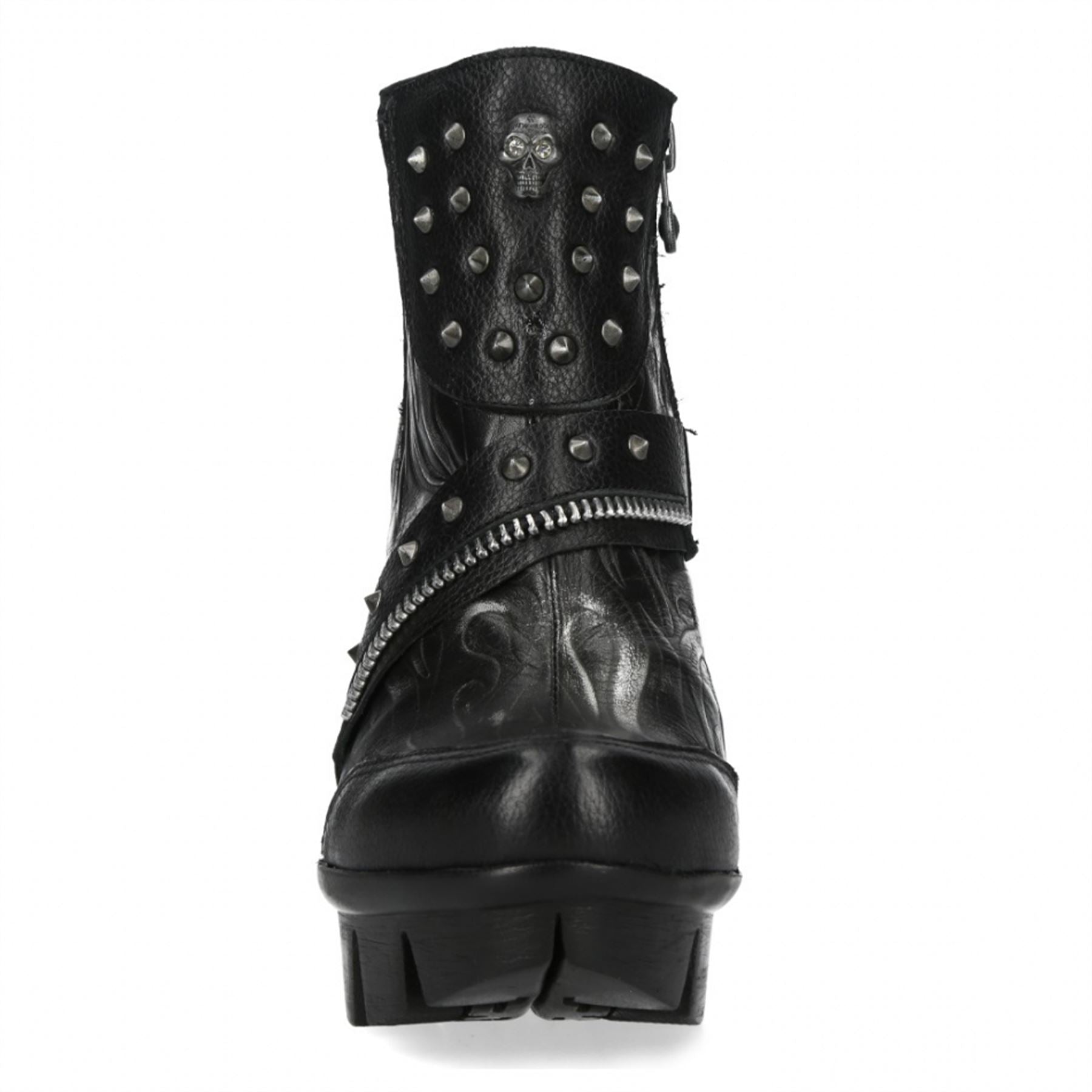 New Rock Womens NEOPUNK001-C19 Black Gothic Heeled Punk Leather Ankle Boots
