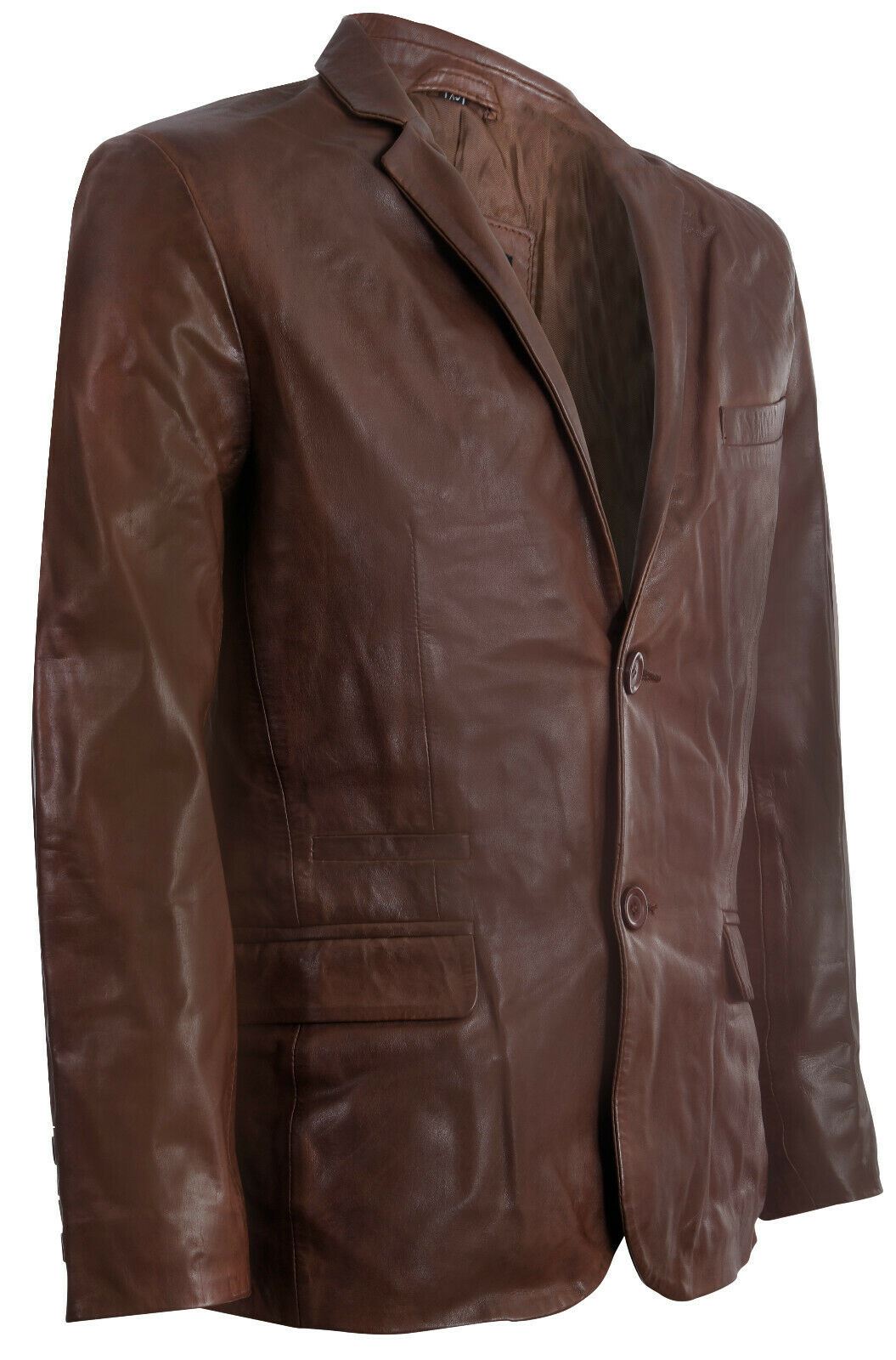 Mens Leather Classic 2 Button Blazer Jacket-Dronfield