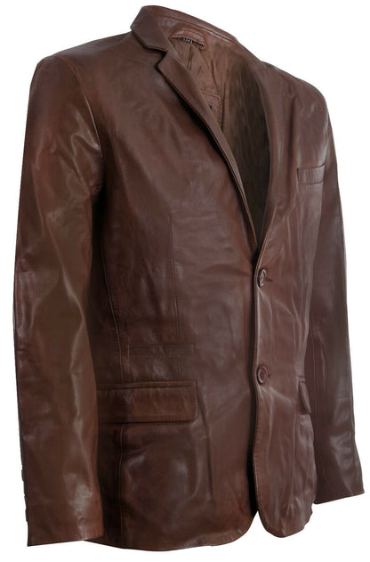 Mens Leather Classic 2 Button Blazer Jacket-Dronfield
