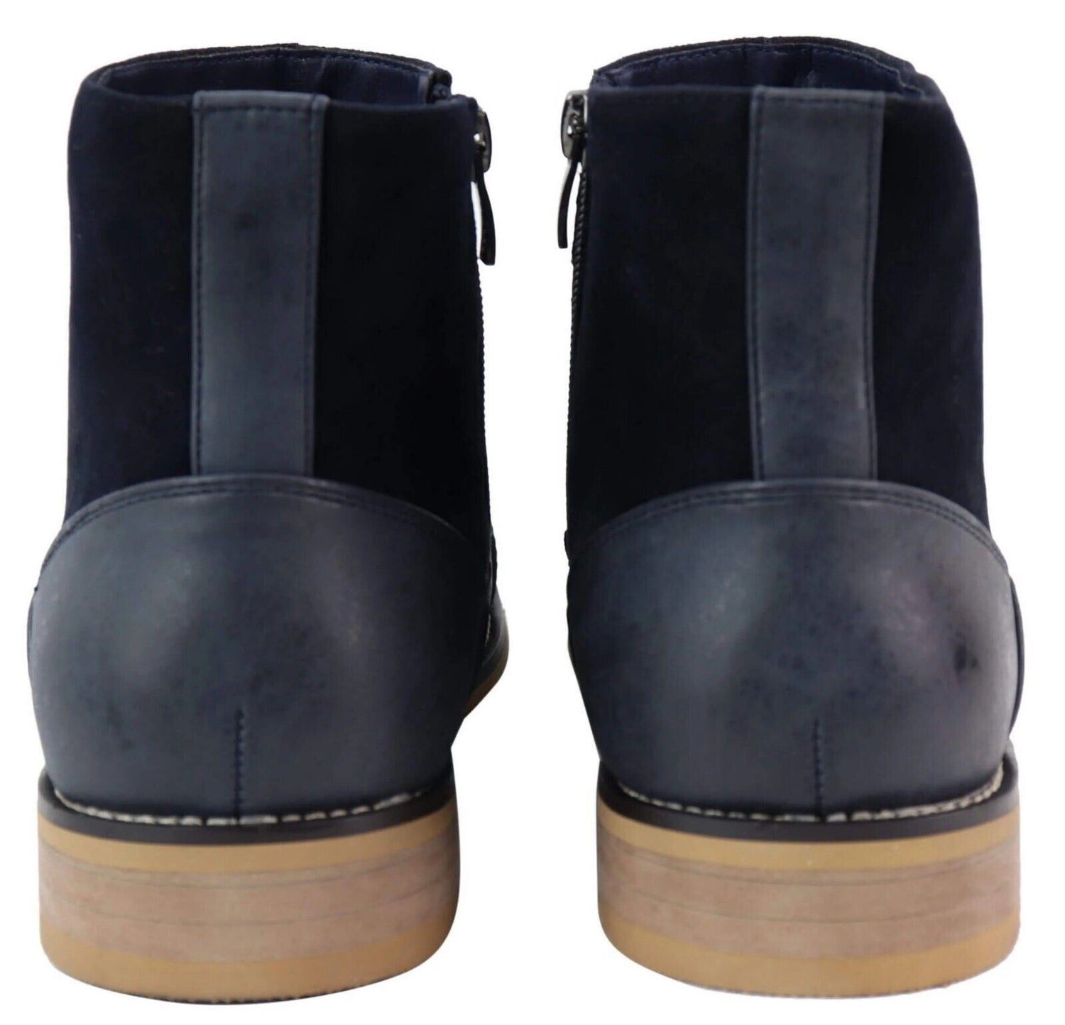 Mens Navy Leather Suede Zip Up Chelsea Boots - Upperclass Fashions 
