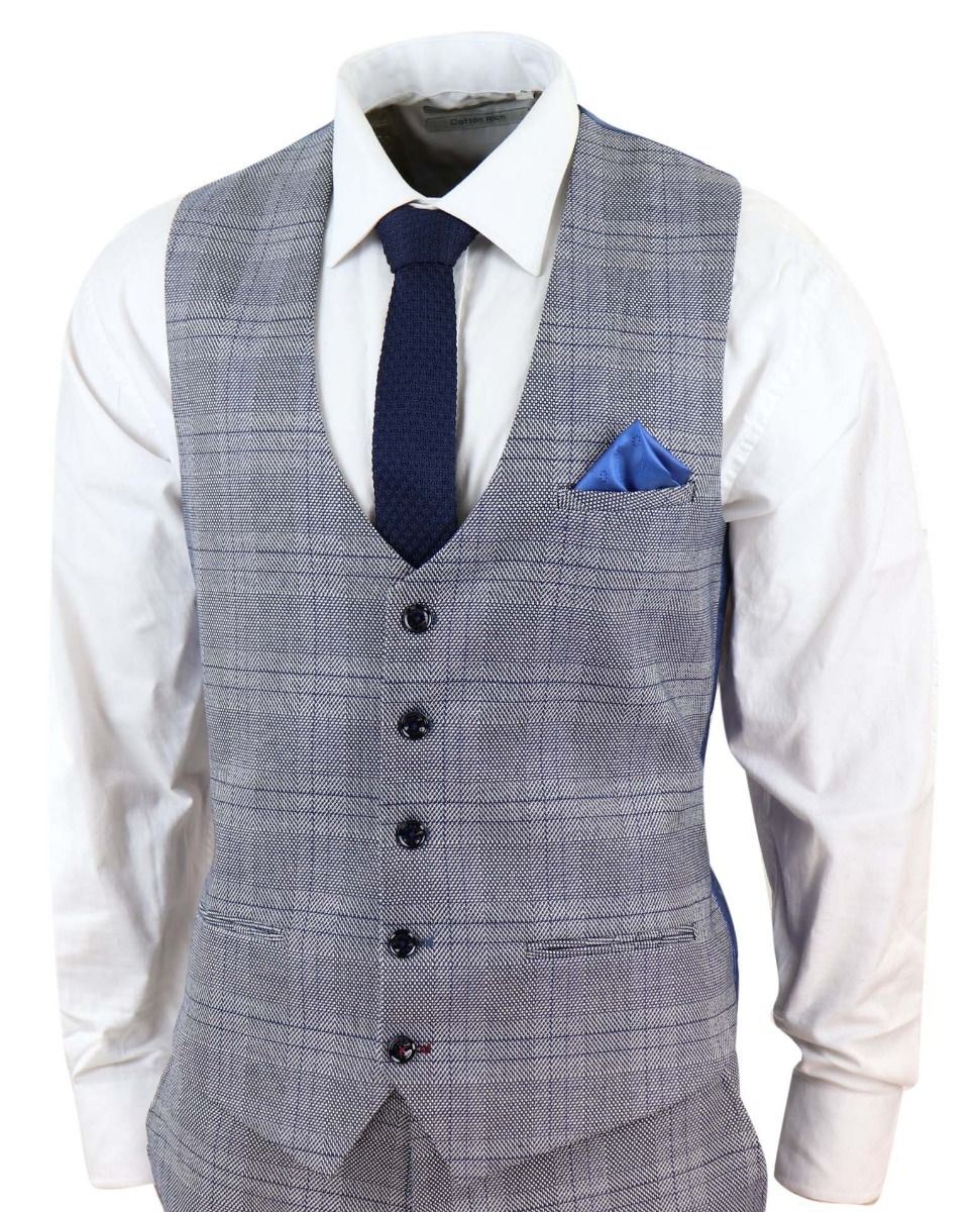 Mens 3 Piece Grey Birdseye Check Classic Suit - Upperclass Fashions 