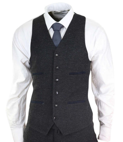 Mens 3 Piece Black Wool Tweed Vintage Retro Suit