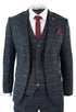 Mens 3 Piece Navy Blue Herringbone Check Vintage Suit - Upperclass Fashions 