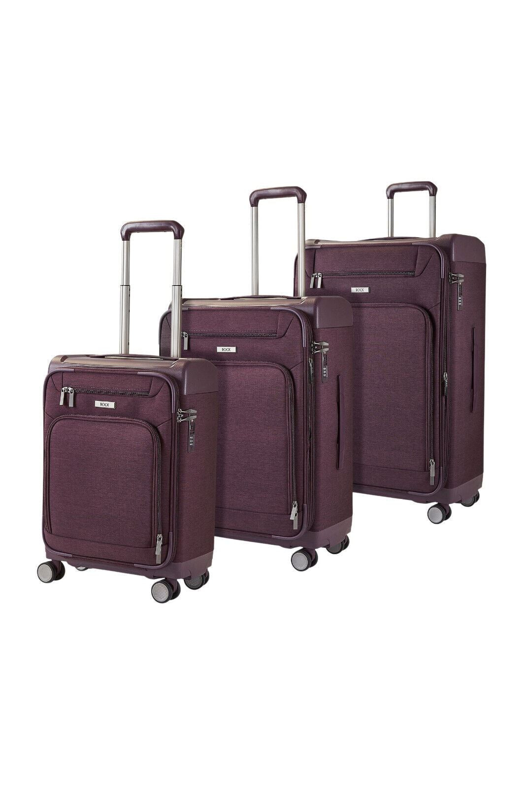 Lightweight Purple Soft Suitcases 4 Wheel Luggage Travel Trolley Cases Cabin Bags - Upperclass Fashions 