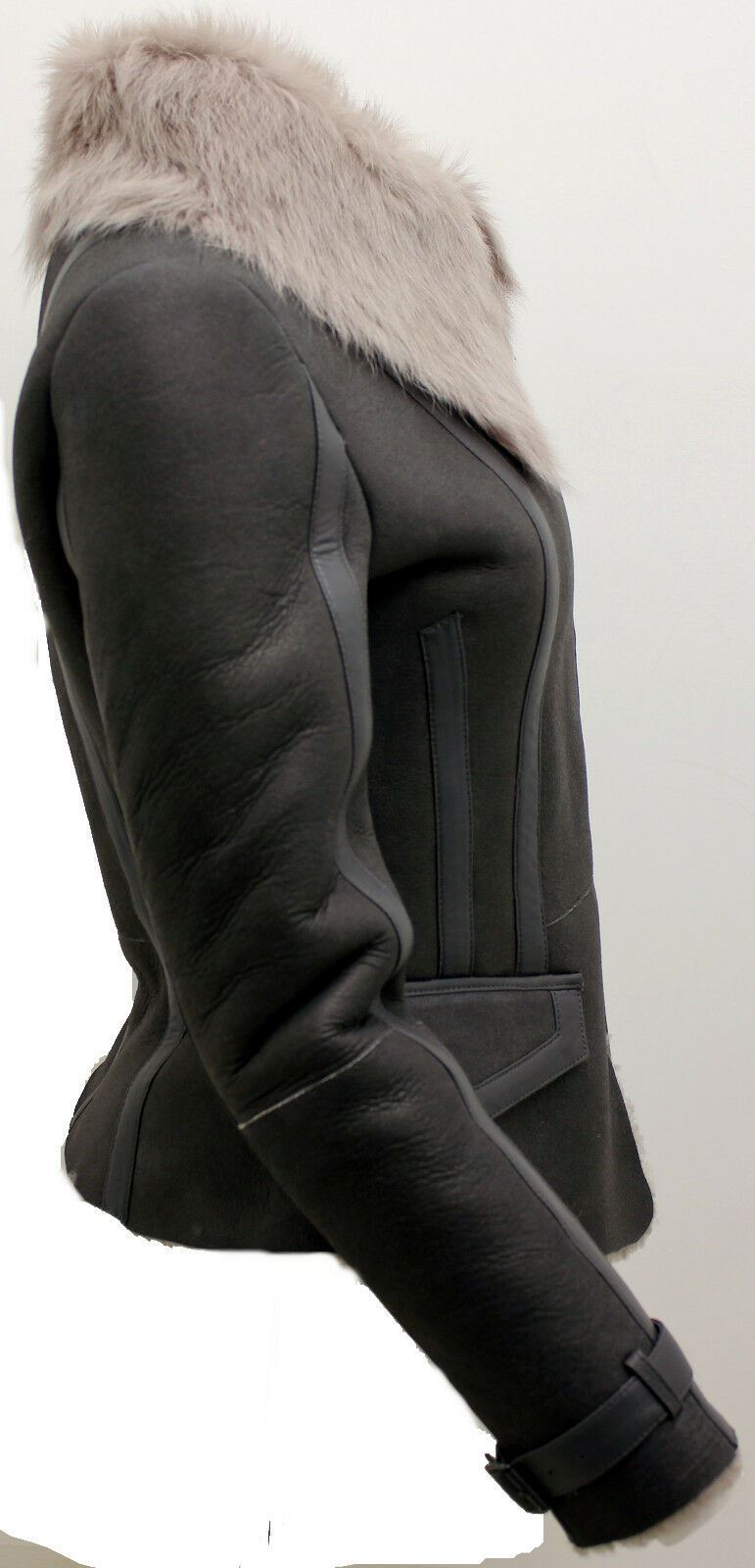 Womens Shearling Grey Toscana Flying Jacket-Polegate