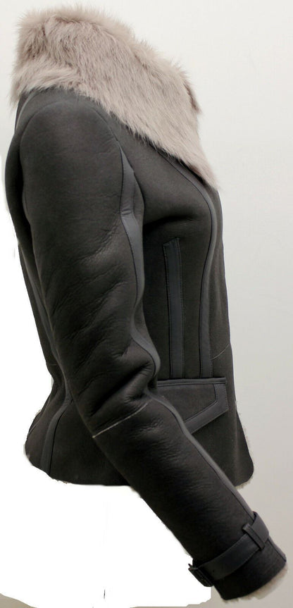 Womens Shearling Grey Toscana Flying Jacket-Polegate