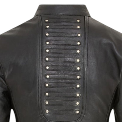 Womens Goth Leather Victorian Studded Flare Coat- Ribet