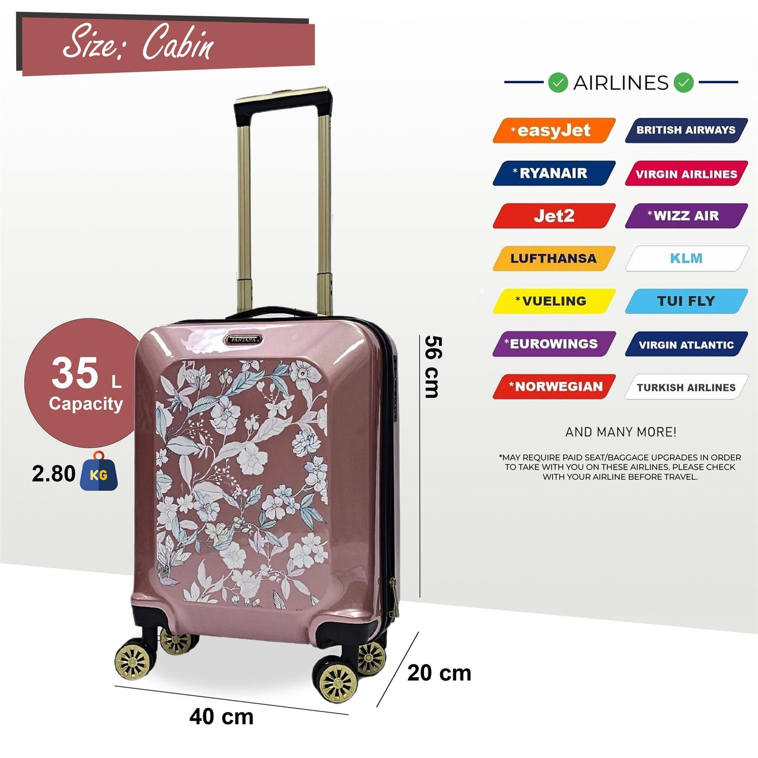 Hard Shell Cabin 4 Wheel Suitcase Flower Print Luggage