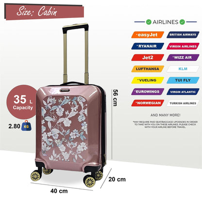 Hard Shell Cabin 4 Wheel Suitcase Flower Print Luggage