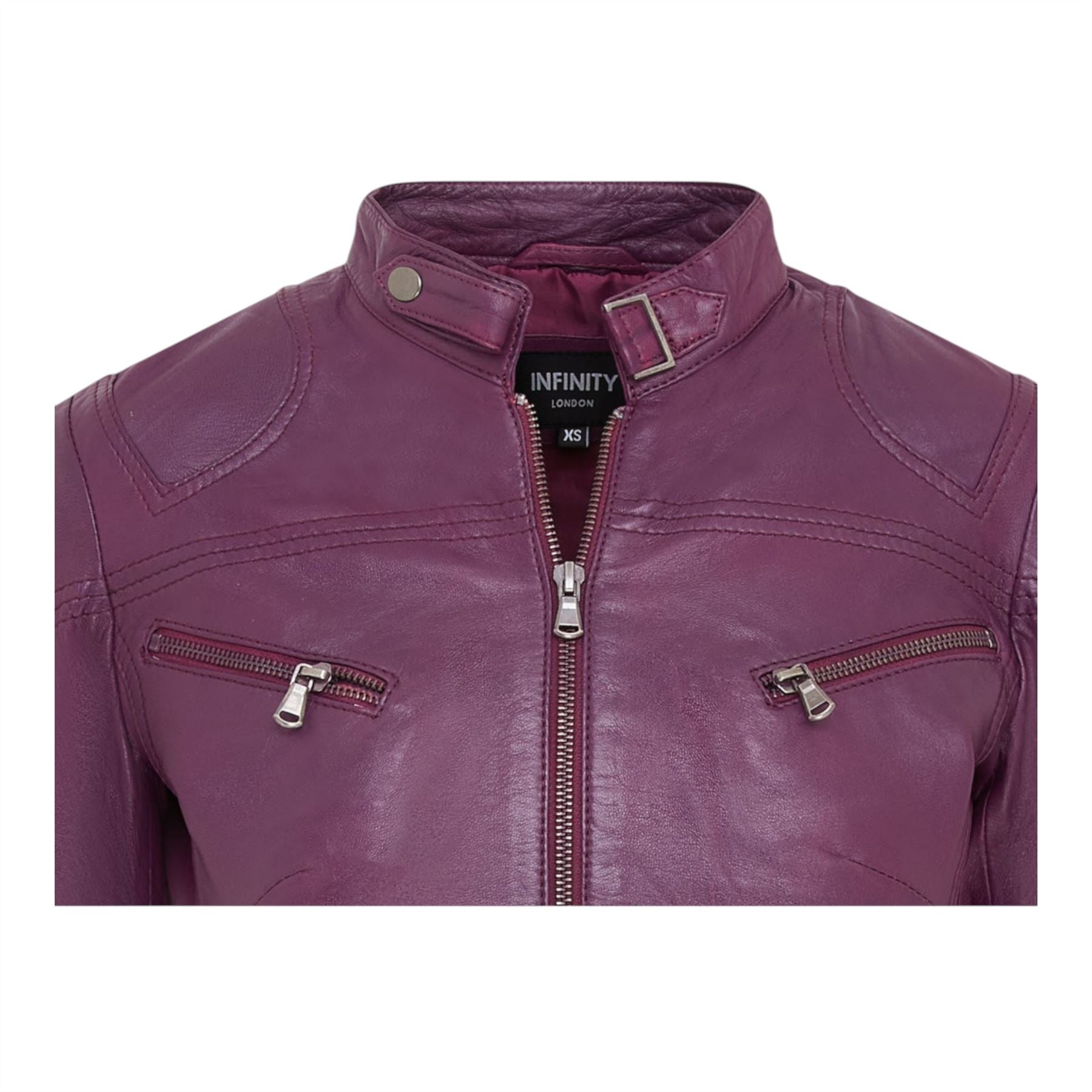 Womens Slim-Fit Leather Biker Jacket-Maldon