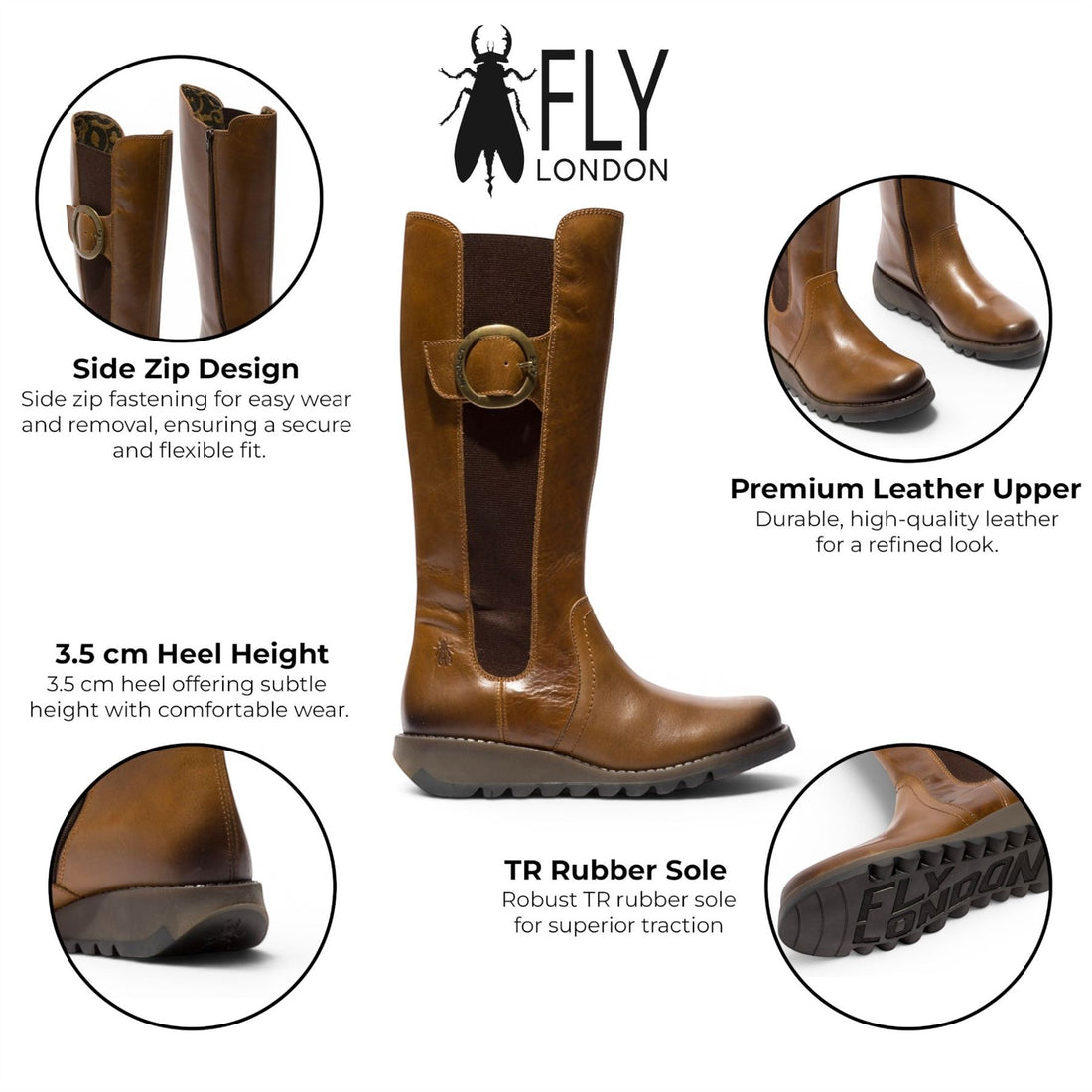 Fly London Womens Tan Leather Knee-High Long Boots - SOIF361