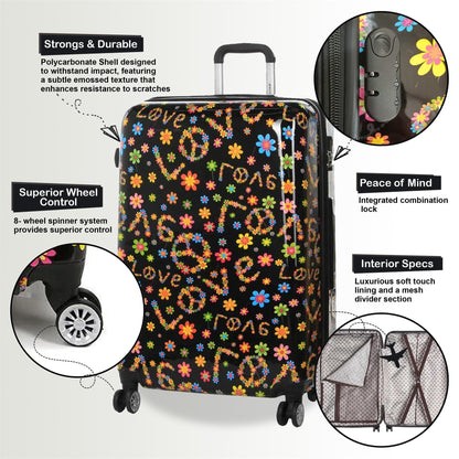 Hard Shell 4 Wheel Suitcase Print Luggage Cabin Travel Bag