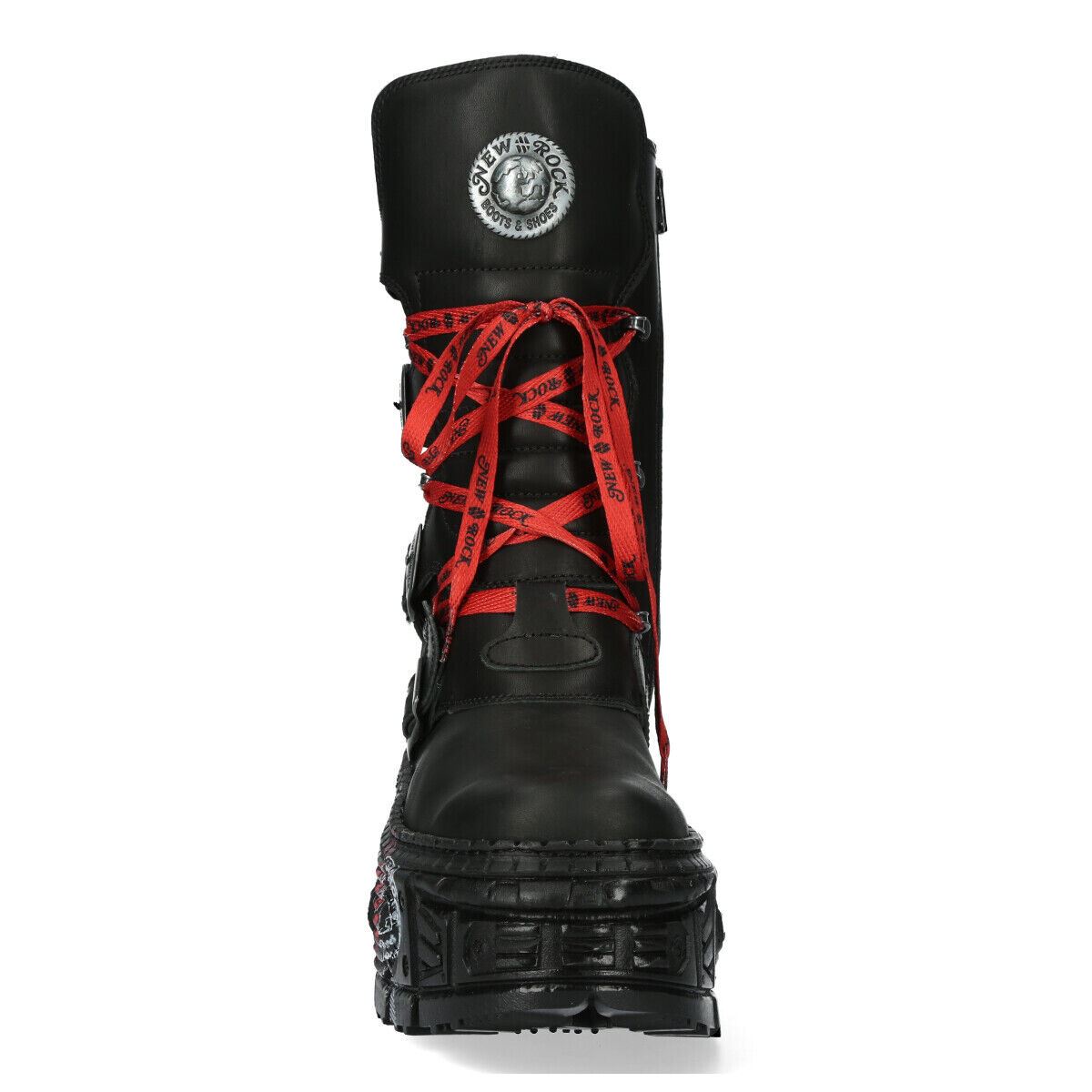 New Rock Mid Calf Punk Leather Boots-WALL028B-C1 - Upperclass Fashions 