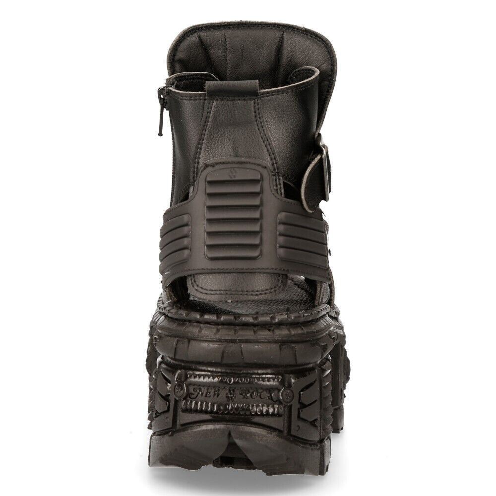 New Rock Black VEGAN Leather Boot Sandals-BIOS106-V3 - Upperclass Fashions 