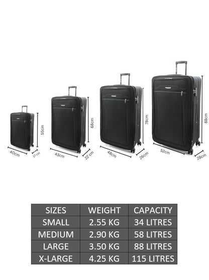 Black Lightweight Soft Suitcases 4 Wheel Luggage Travel Expandable
