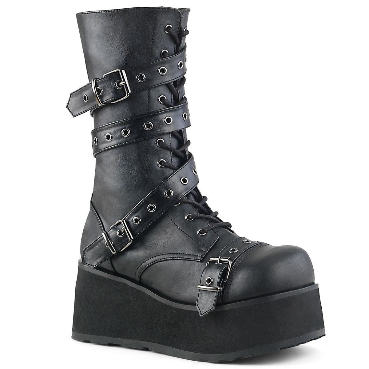 Demonia Trashville 205 Black Vegan Leather Mid Calf Boots