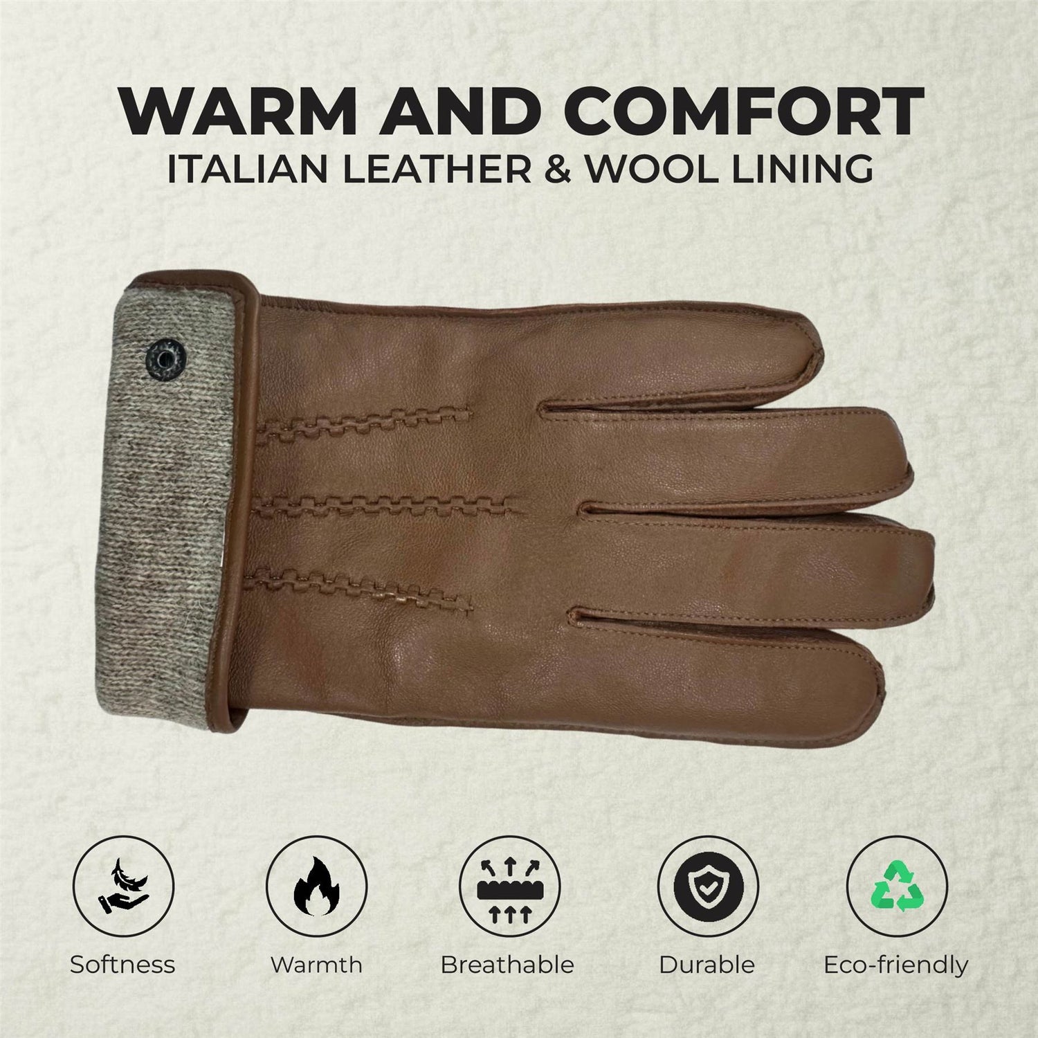 Men’s Italian Leather Warm Wool-Lined Winter Gloves - M-LGV-505