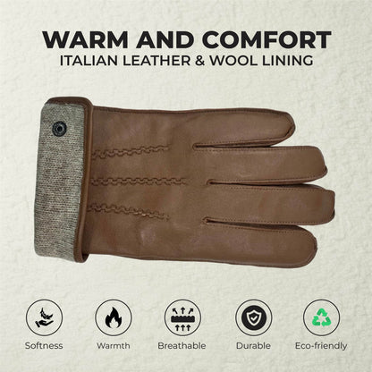 Men’s Italian Leather Warm Wool-Lined Winter Gloves - M-LGV-505