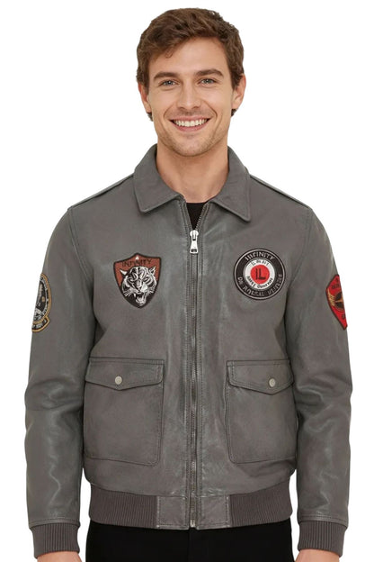 Men’s Leather Bomber G-1 Aviator Collar Jacket  - Maverick