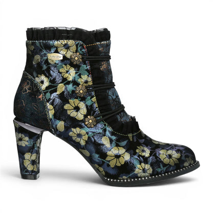 Laura Vita Floral Womens Victorian Blue Leather Heel Ankle Boots - Alcbaneo-130