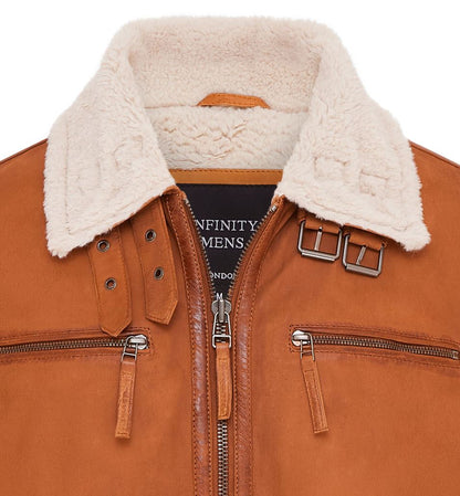 Mens Real Sheep Suede Bomber Aviator Jacket - Sandnes