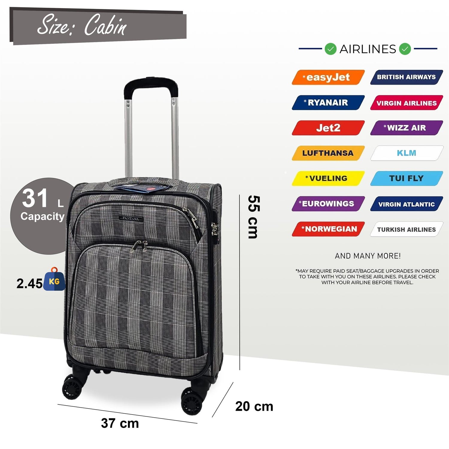 Lightweight Cabin 8 Wheel Luggage Travel Soft Bag