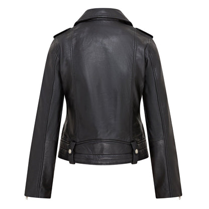 Womens Black Leather Brando Jacket - Washington