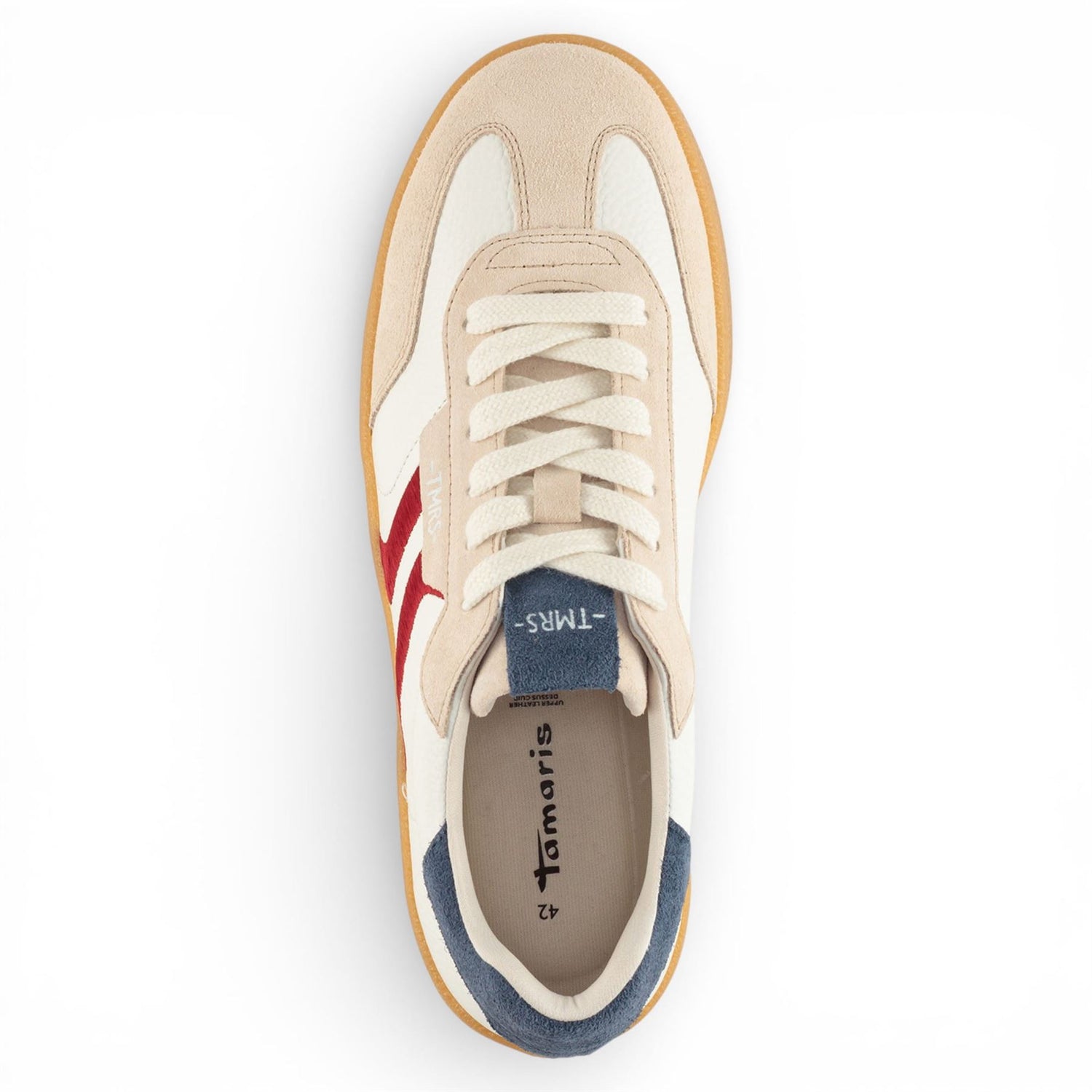 Tamaris Men’s Off White Leather Red Stripe Trainer Sneaker Shoes