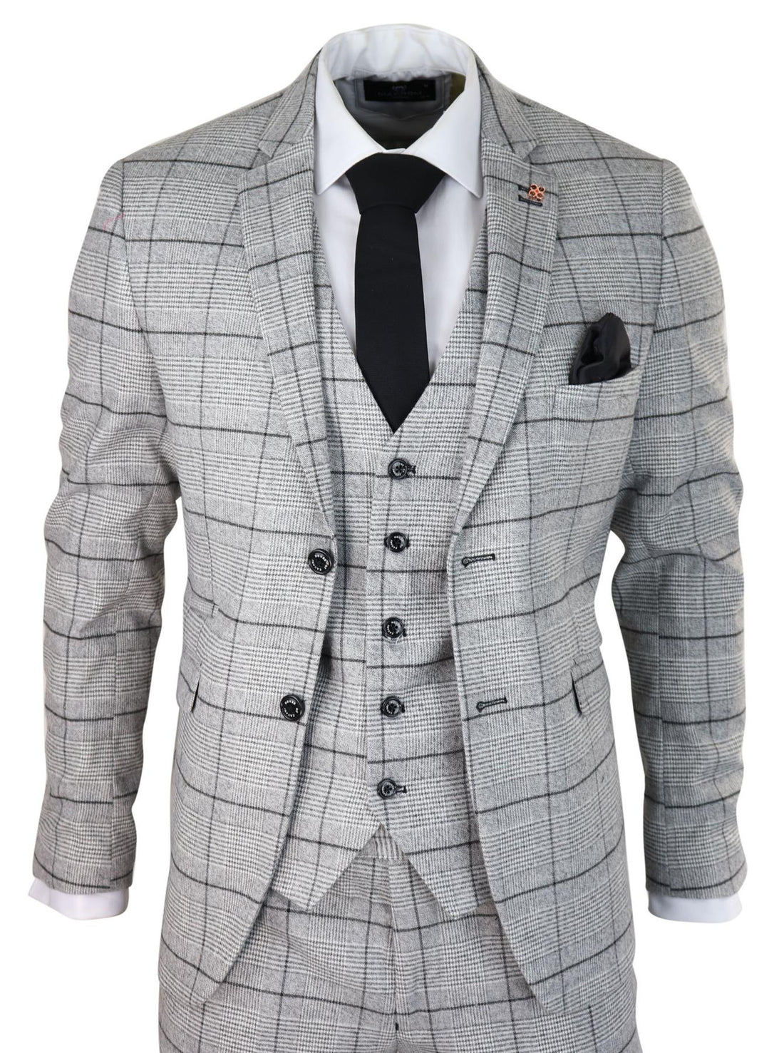 Mens 3 Piece Tweed Suit Grey Check Peaky Blinders 1920 Gatsby Wedding Suit - Upperclass Fashions 