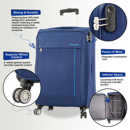 Carrollton Set of 3 Soft Shell Suitcase in Blue