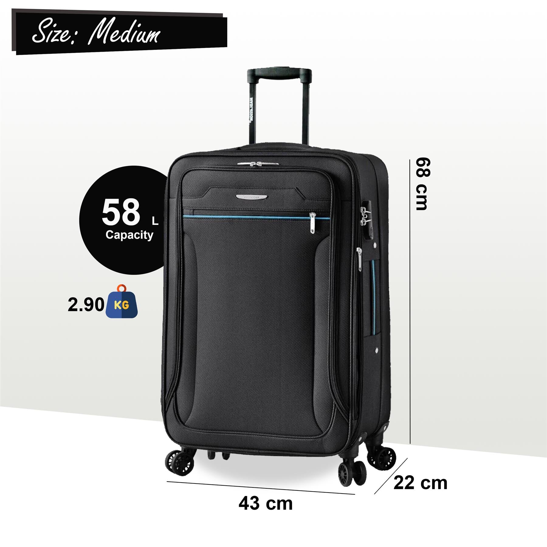 Calera Medium Soft Shell Suitcase in Black