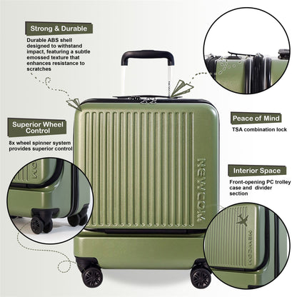Durable EasyJet Ryanair 39 x 26 x 51.5 cm Olive Green Front Open Cabin Luggage Travel Suitcase