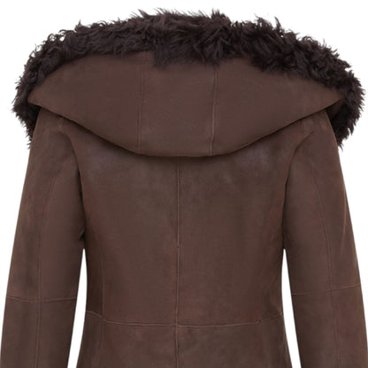 Womens Toscana Sheepskin Leather Hooded Trench Coat - Coast