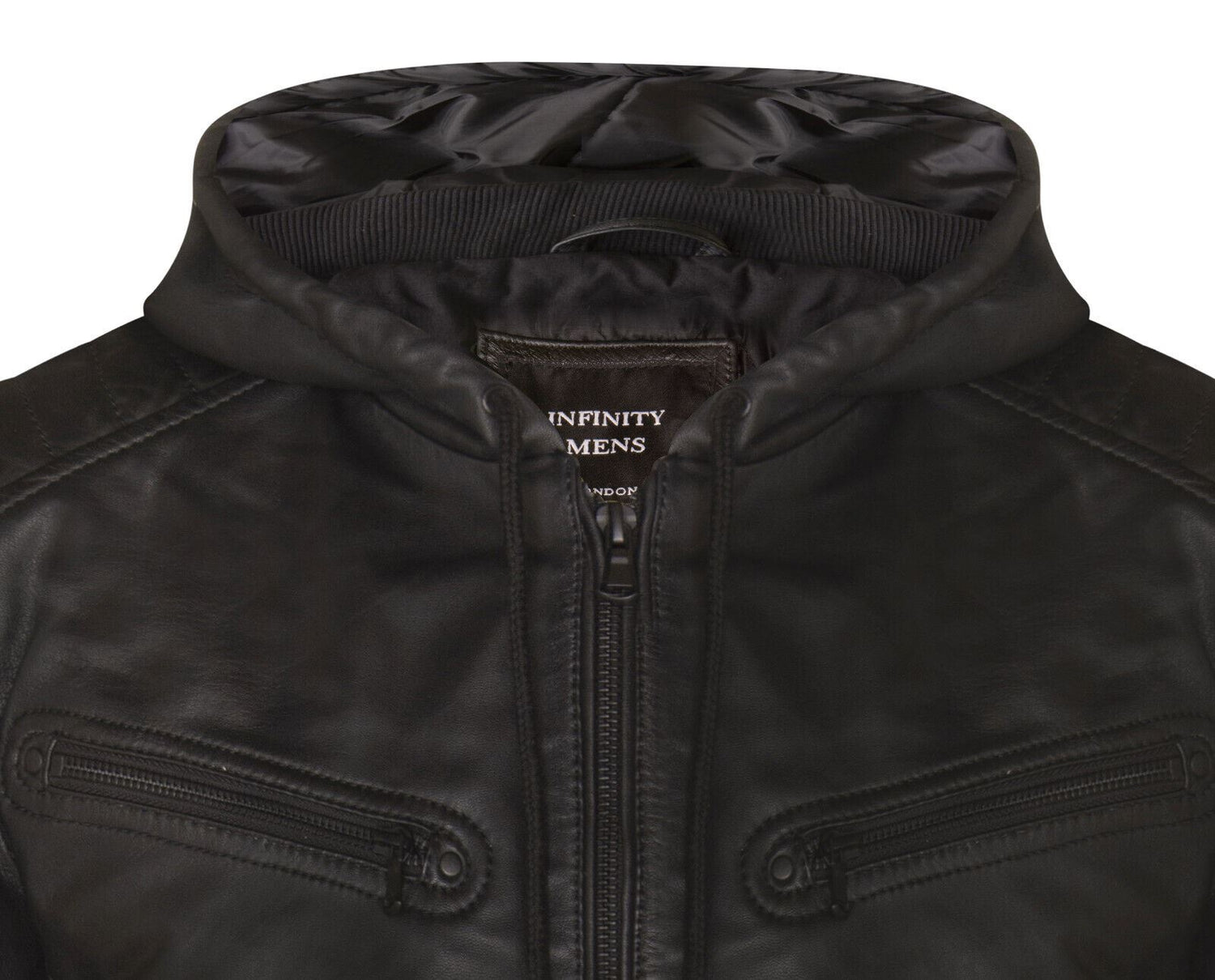 Mens Leather Hooded Bomber Jacket - Cromer