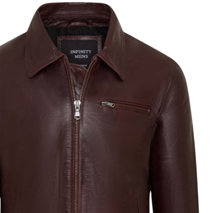 Mens Leather Harrington Collar Biker Jacket - Arick