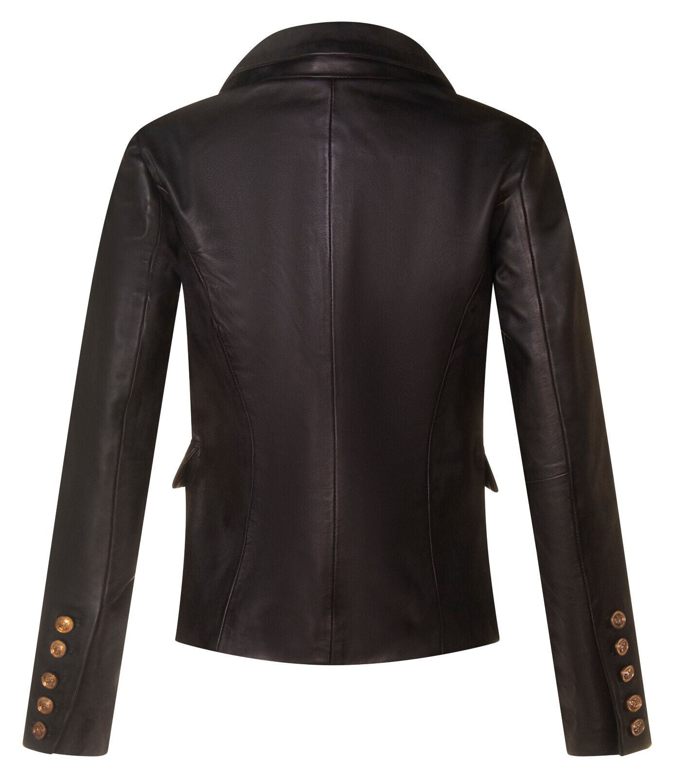Womens Classic Leather Military Blazer Jacket-Newent
