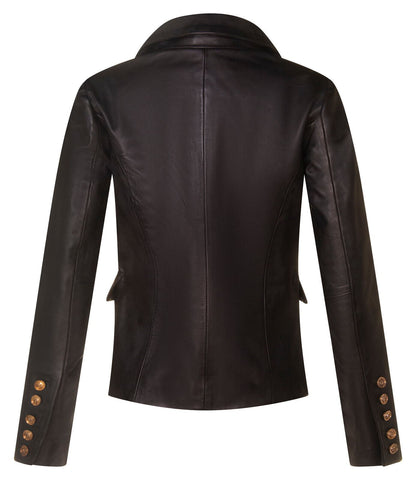 Womens Classic Leather Military Blazer Jacket-Newent