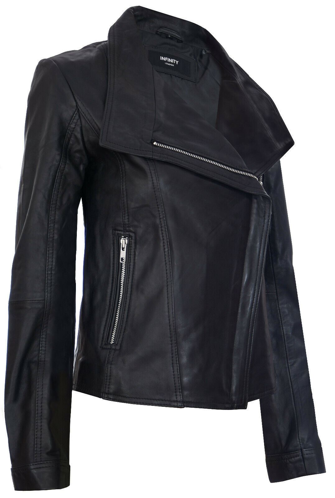 Womens Classic  Leather Shawl Wrap Biker Jacket - Morpeth