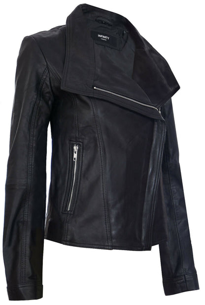 Womens Classic  Leather Shawl Wrap Biker Jacket - Morpeth