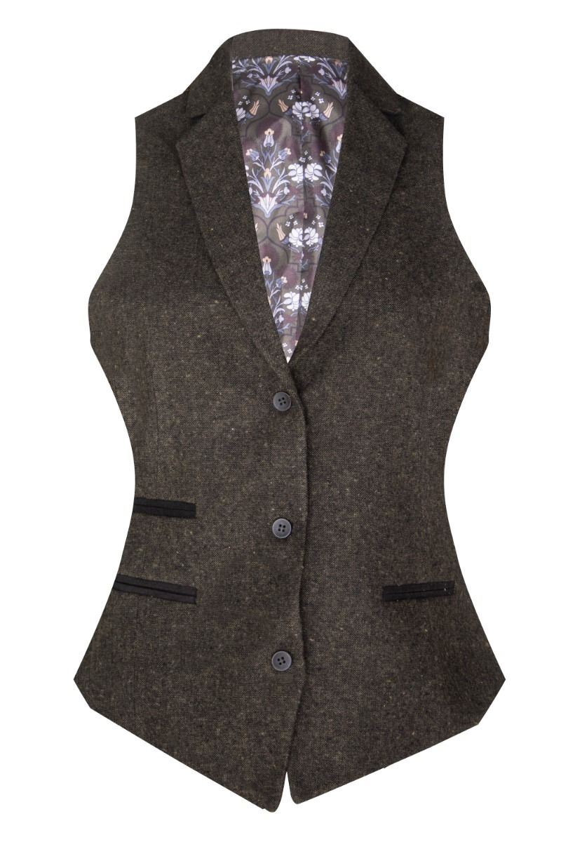 Womens 1920s Olive Green Wool Classic Retro Vintage Waistcoat