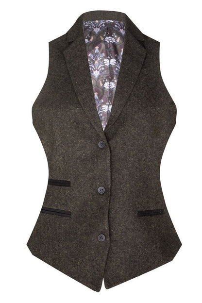 Womens 1920s Olive Green Wool Classic Retro Vintage Waistcoat