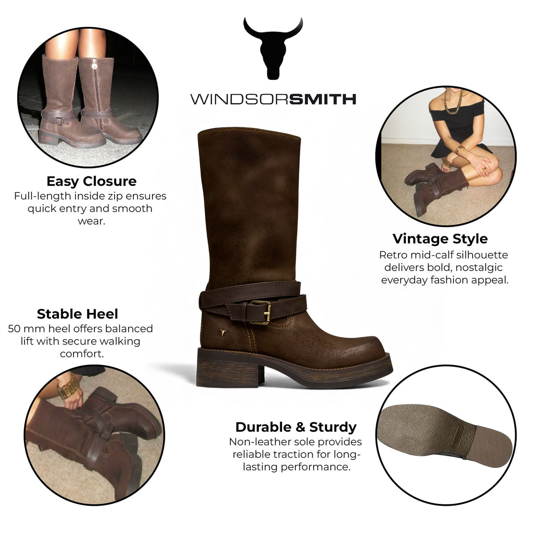 Windsorsmith Womens Brownie Suede Leather Mid-Calf High Western Riding Boots - Gotcha