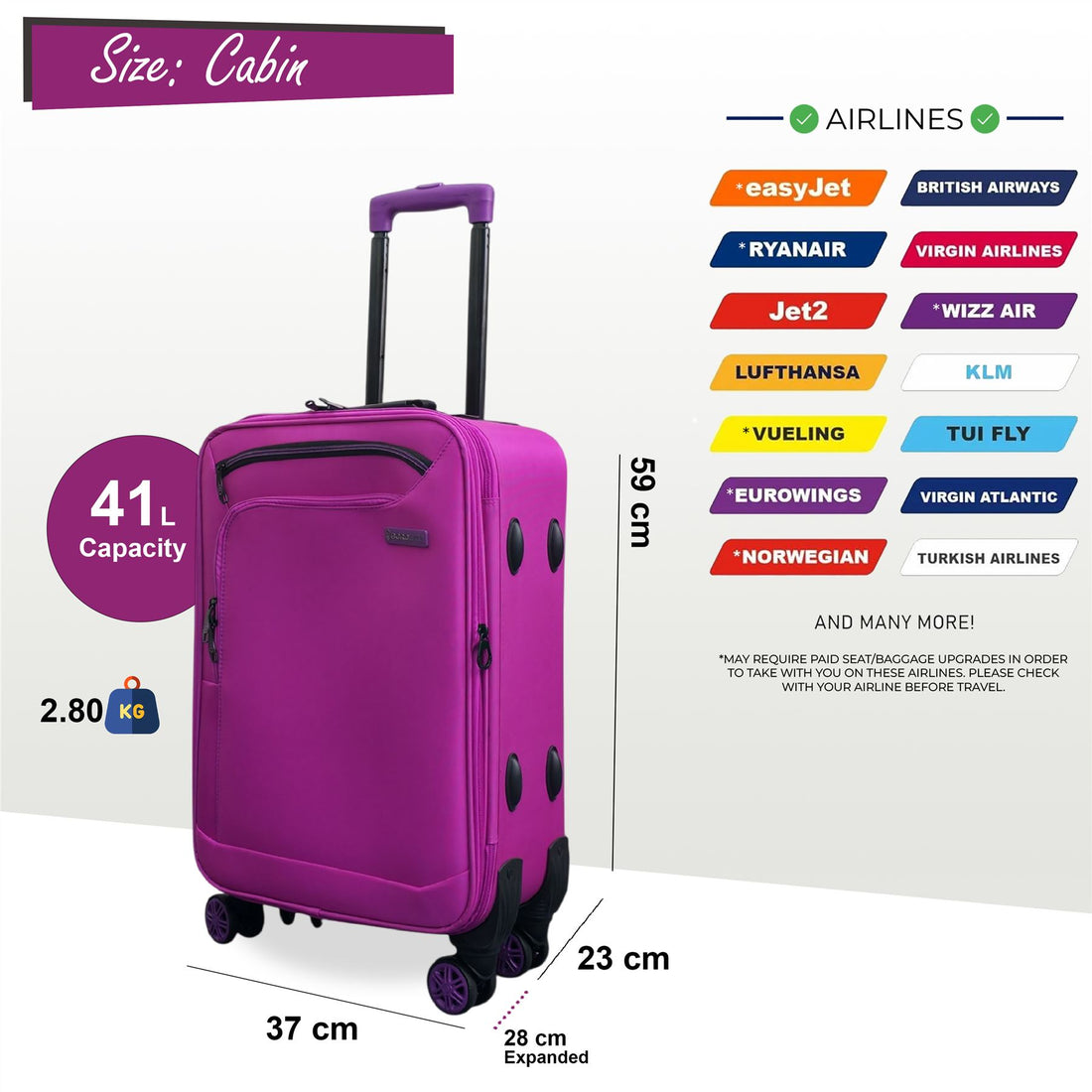 Handa Cabin Soft Shell Suitcase in Pink