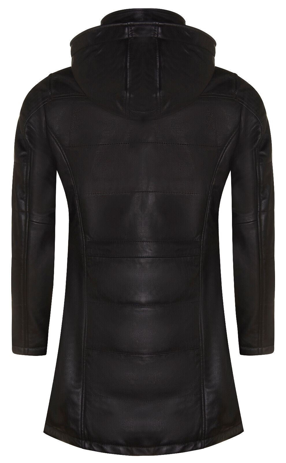 Womens Leather Hooded Quilted Parka Coat-Olney