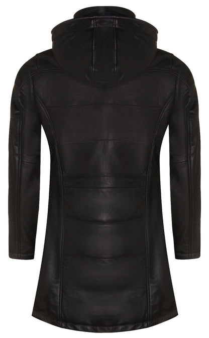 Womens Leather Hooded Quilted Parka Coat-Olney