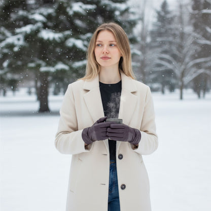 Womens Italian Leather Winter Bow Design Soft Wool Lining Gloves - L-GLV-401