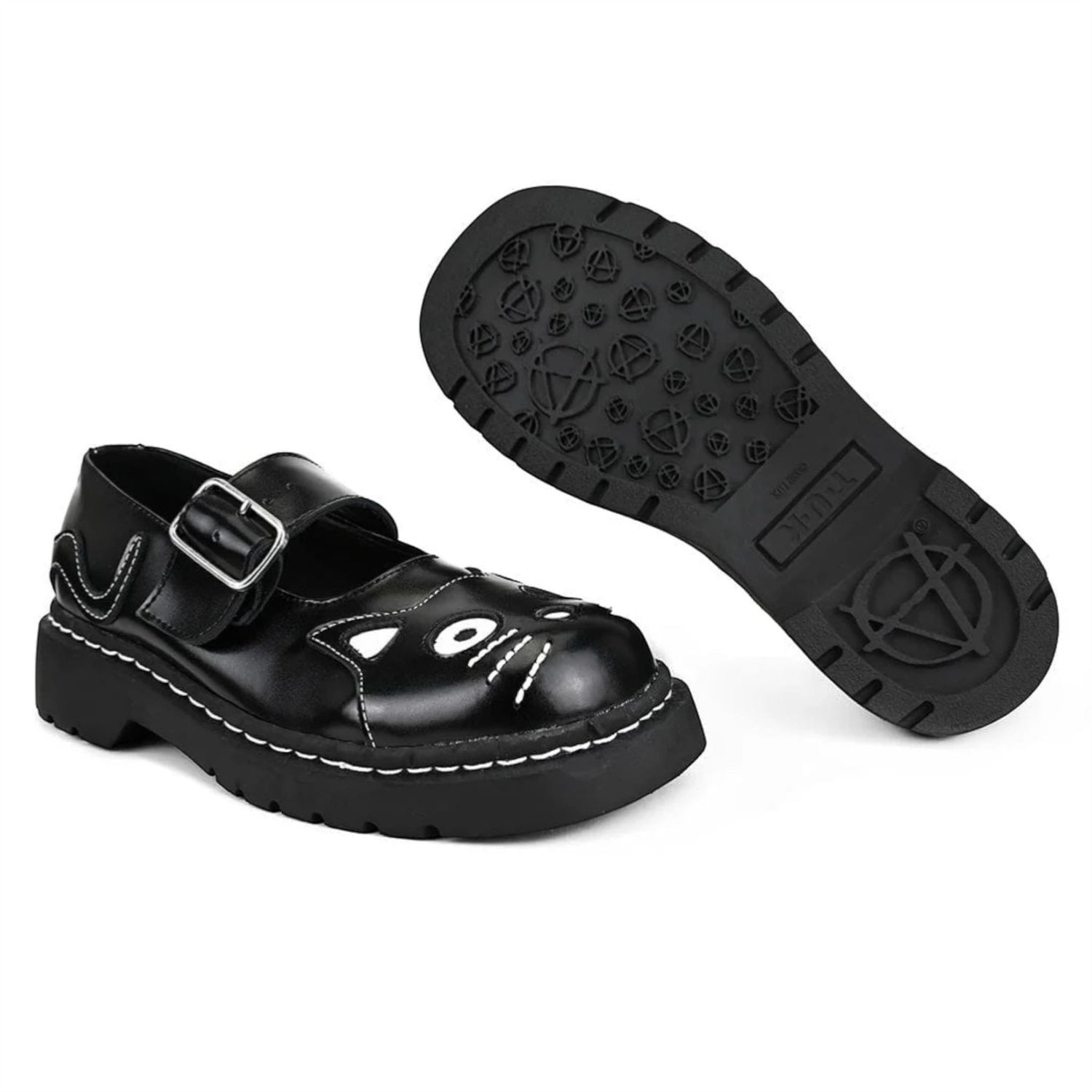 TUK Womens Mary Jane Kitty Black Leather Platform Goth Shoes - T2025